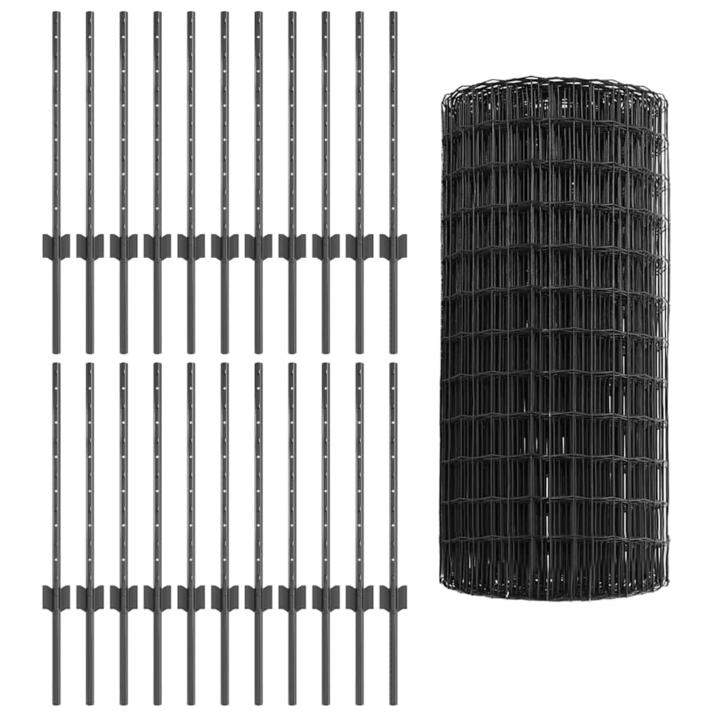 Euro gjerdet med stolpe 50 x 0,6 m PVC-belagt stål Grå Mesh