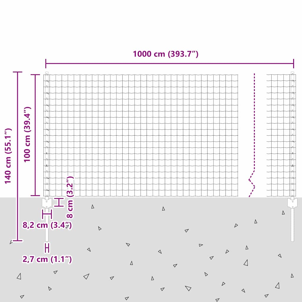 Euro gjerdet med stolpe 10 x 1 m Galvanisert stål Sølv Mesh