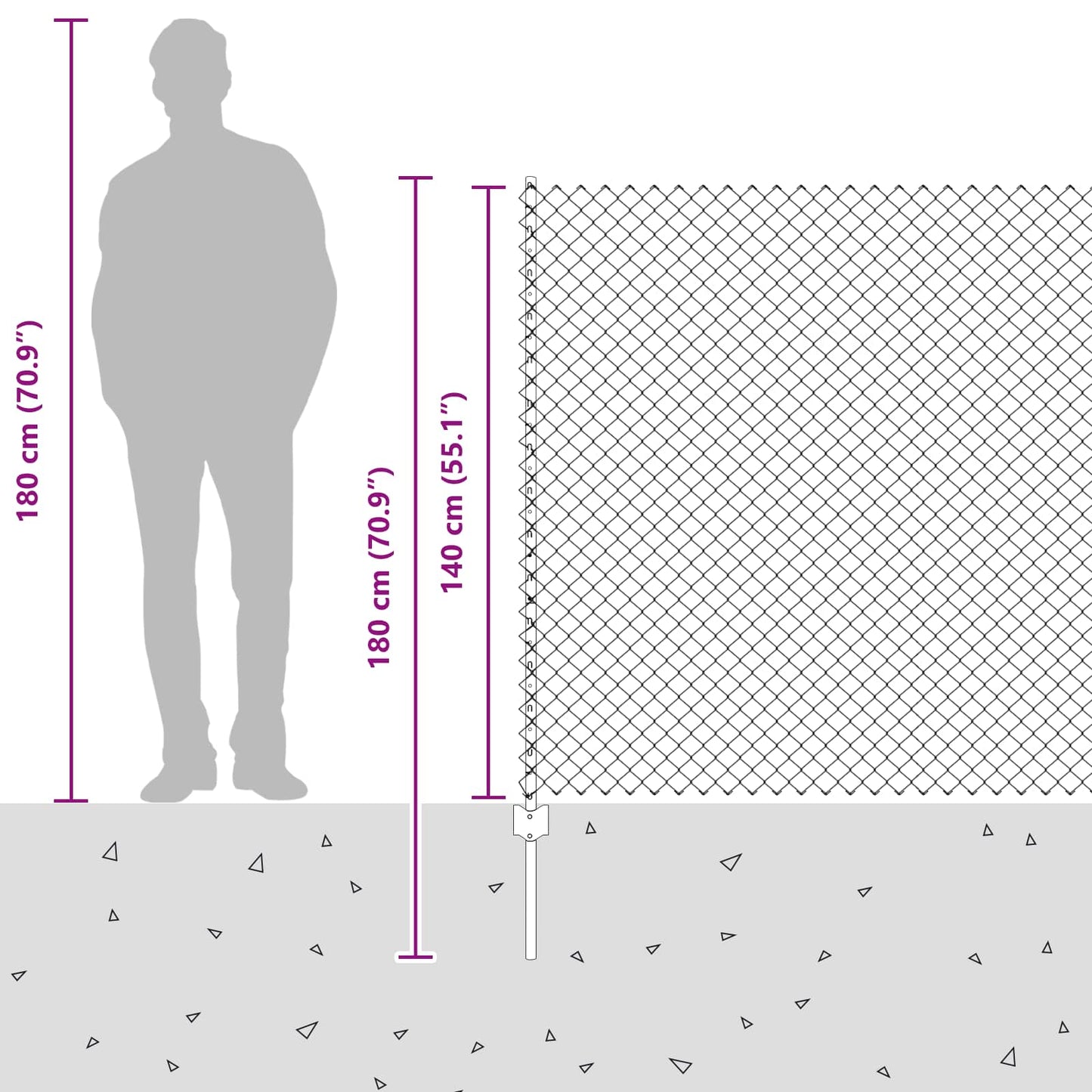 Kjettinggjerde med stolpe 10 x 1,4 m PVC-belagt stål Grå Mesh