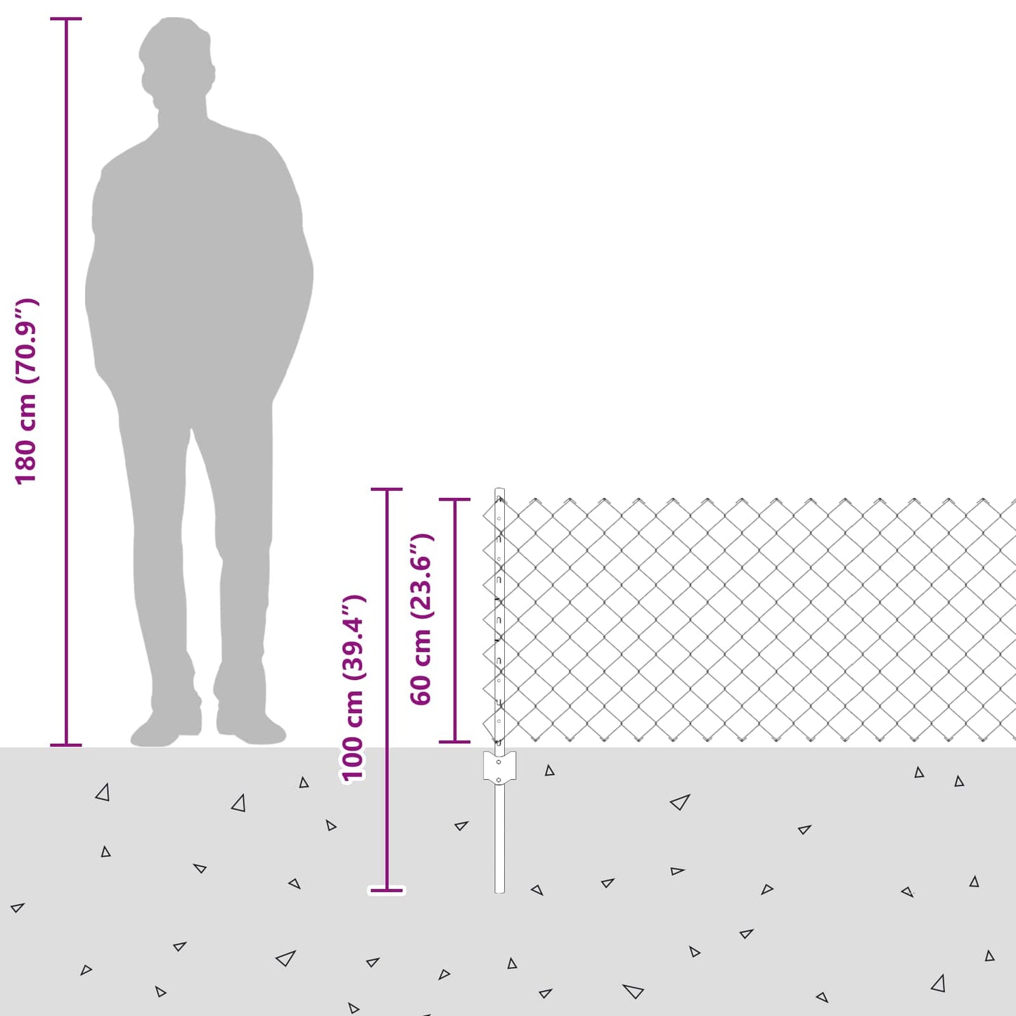 Kjettinggjerde med stolpe 25 x 0,6 m PVC-belagt stål Grå Mesh