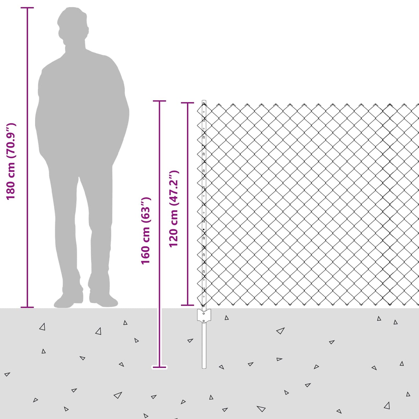 Kjettinggjerde med stolpe 25 x 1,2 m PVC-belagt stål Grå Mesh