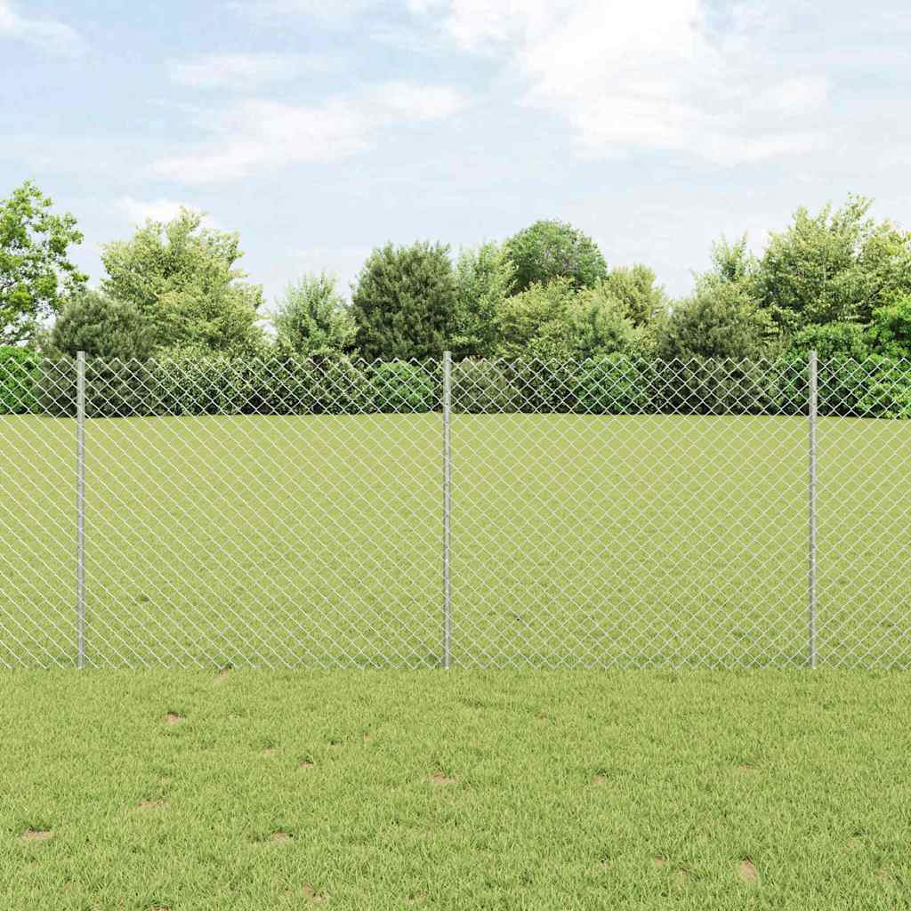 Kjettinggjerde med stolpe 10 x 1 m Galvanisert stål Sølv Mesh