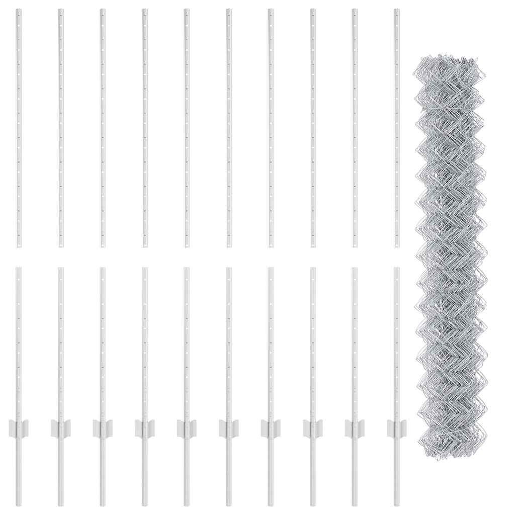 Kjettinggjerde med stolpe 10 x 1,4 m Galvanisert stål Sølv Mesh