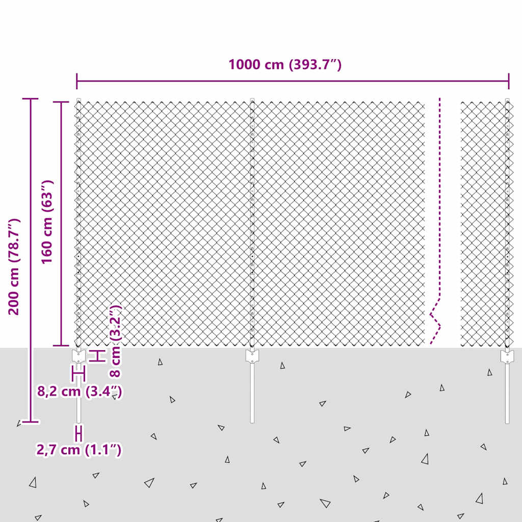 Kjettinggjerde med stolpe 10 x 1,6 m Galvanisert stål Sølv Mesh