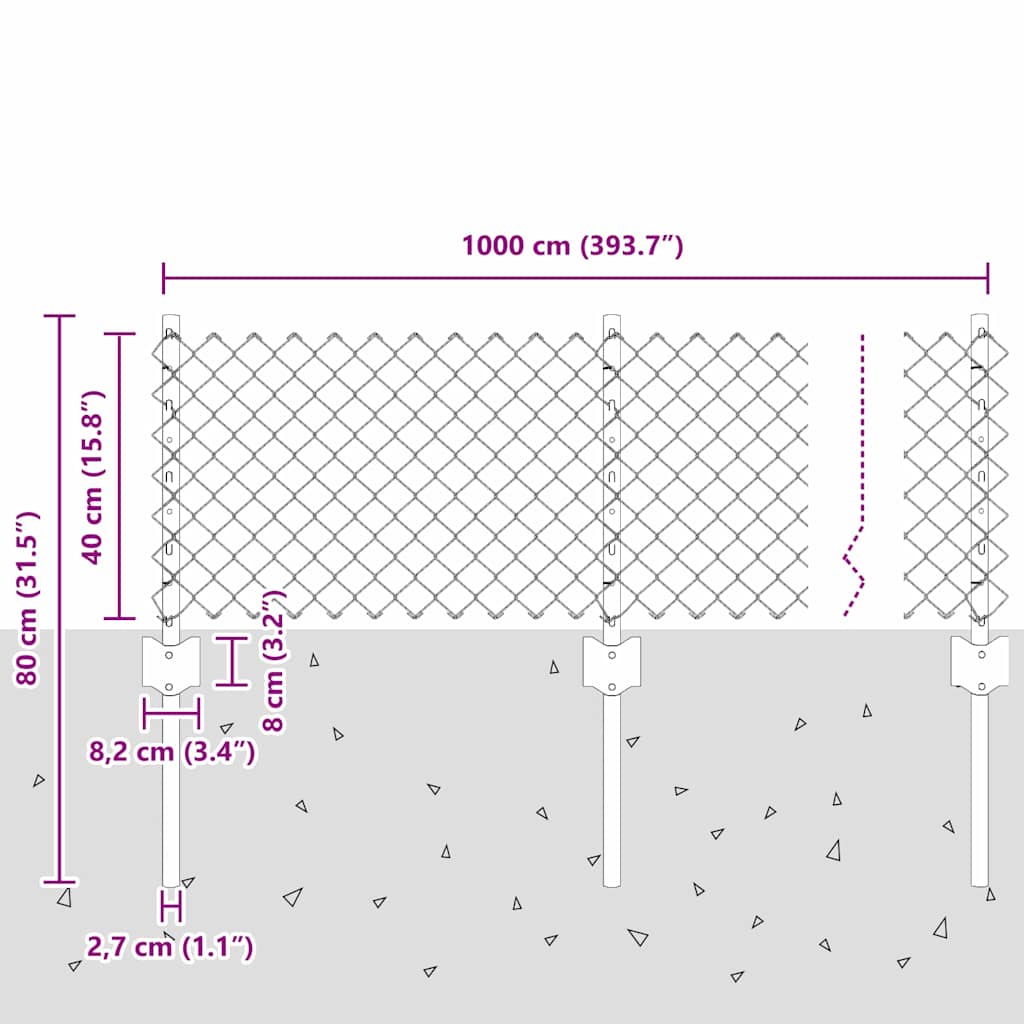 Kjettinggjerde med stolpe 25 x 0,4 m Galvanisert stål Sølv Mesh