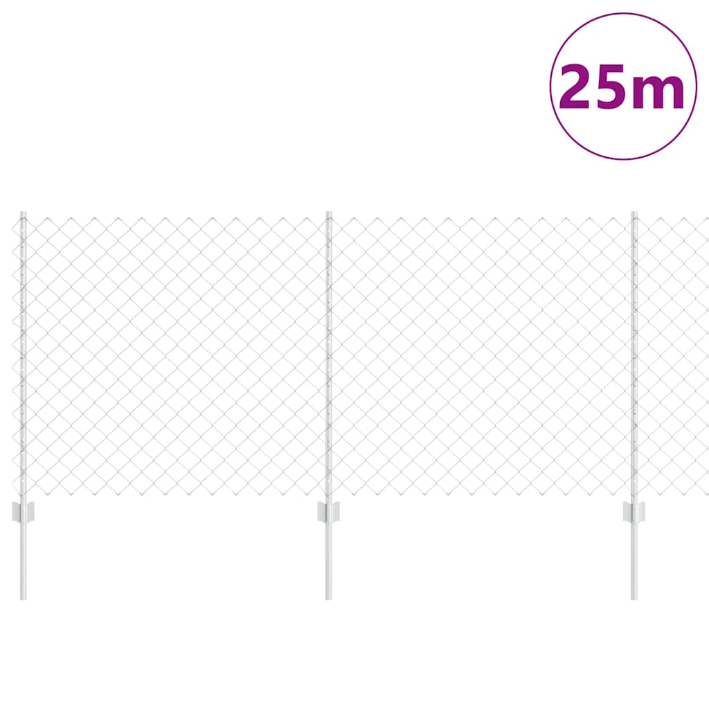 Kjettinggjerde med stolpe 25 x 1 m Galvanisert stål Sølv Mesh