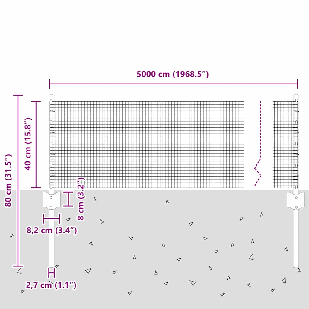 Sveiset trådgjerde med stolper 50 x 0,4 m Galvanisert stål Sølv