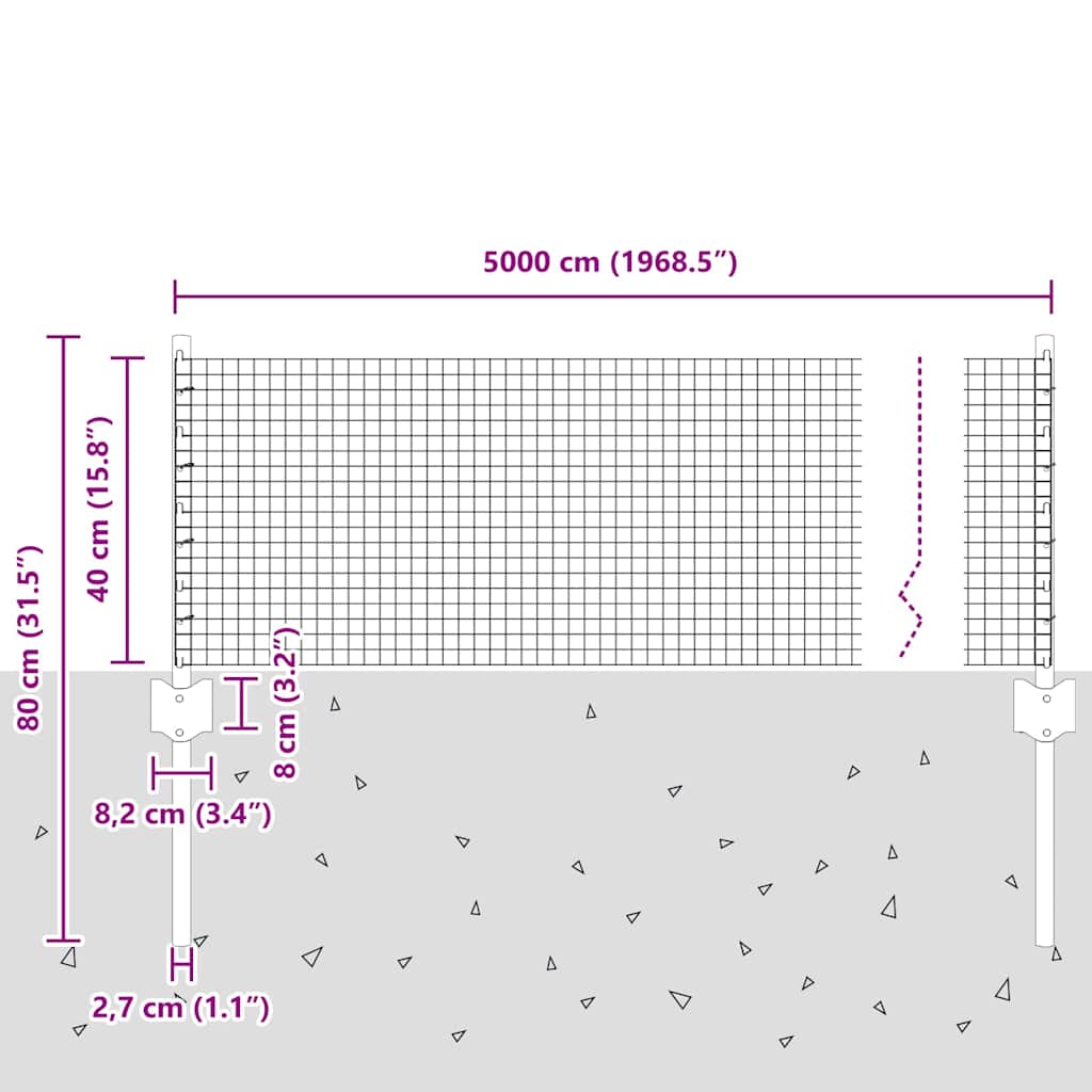 Gjerde med stolpe sølv 0,4 x 50 m Stål