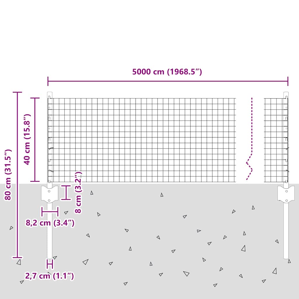 Sveiset trådgjerde med stolper 50 x 0,4 m Galvanisert stål Sølv