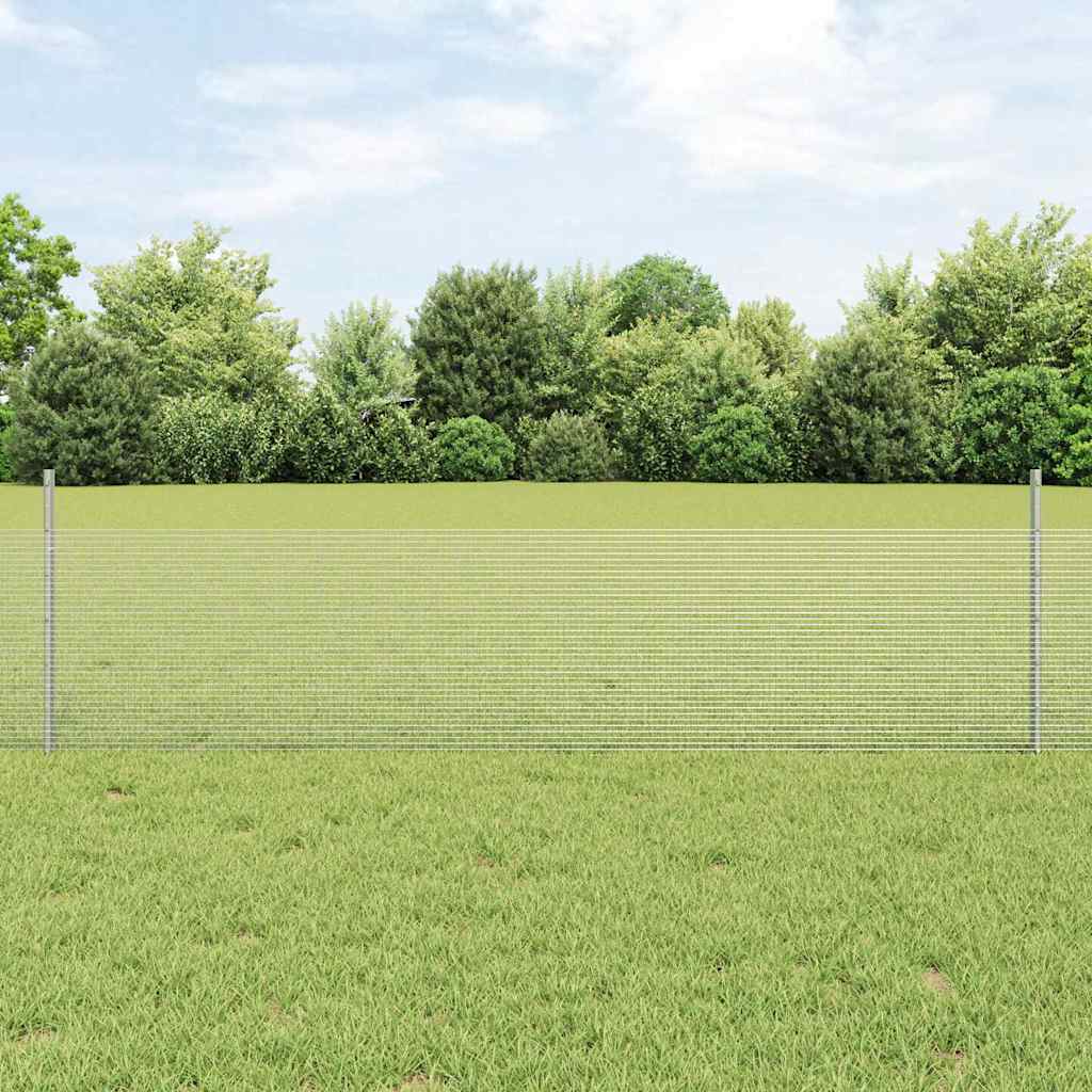 Sveiset trådgjerde med stolper 50 x 0,5 m Galvanisert stål Sølv