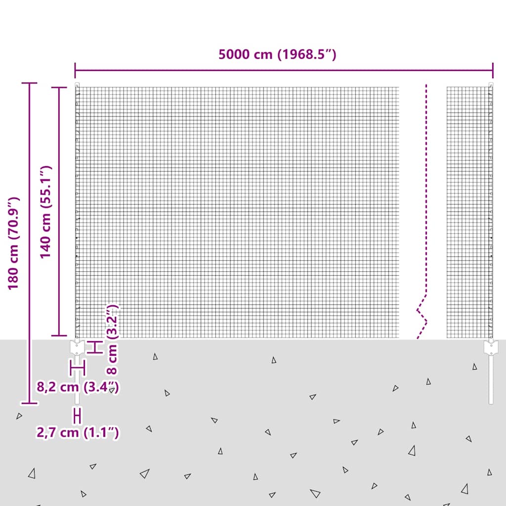 Sveiset trådgjerde med stolper 50 x 1,4 m Galvanisert stål Sølv
