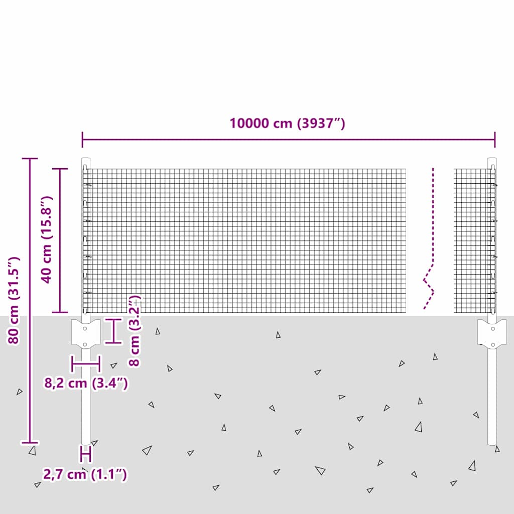 Sveiset trådgjerde med stolper 100 x 0,4 m Galvanisert stål