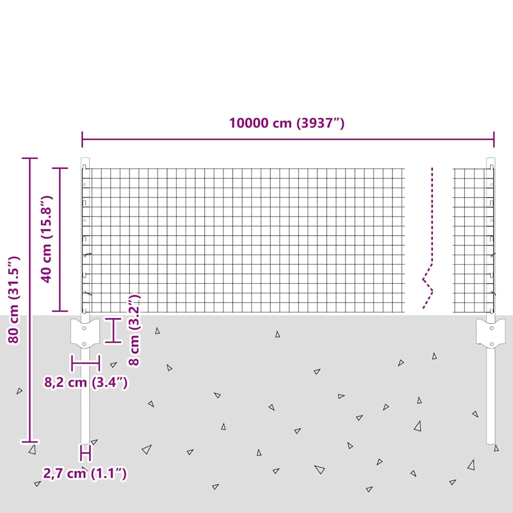 Sveiset trådgjerde med stolper 100 x 0,4 m Galvanisert stål