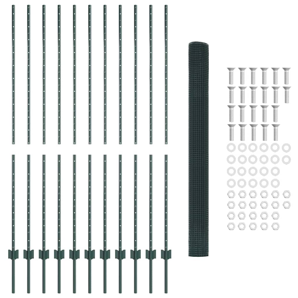 Sveiset trådgjerde med stolper 25 x 1,6 m PVC-belagt stål Grønn