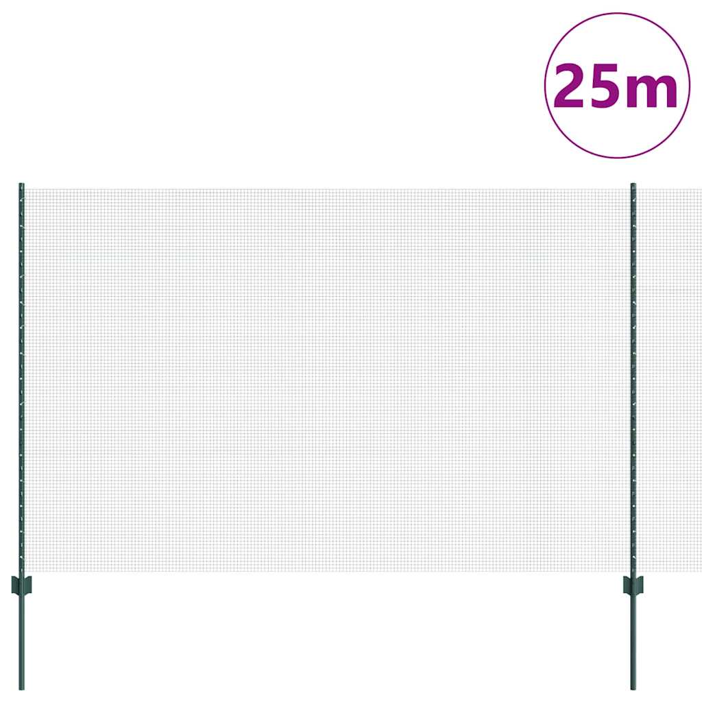 Sveiset trådgjerde med stolper 25 x 1,6 m PVC-belagt stål Grønn