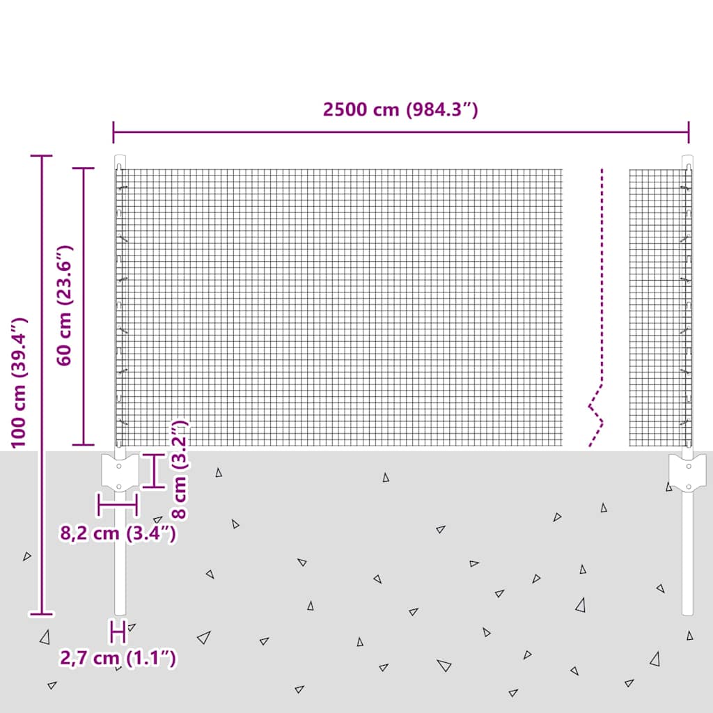 Sveiset trådgjerde med stolper 25 x 0,6 m PVC-belagt stål Grå
