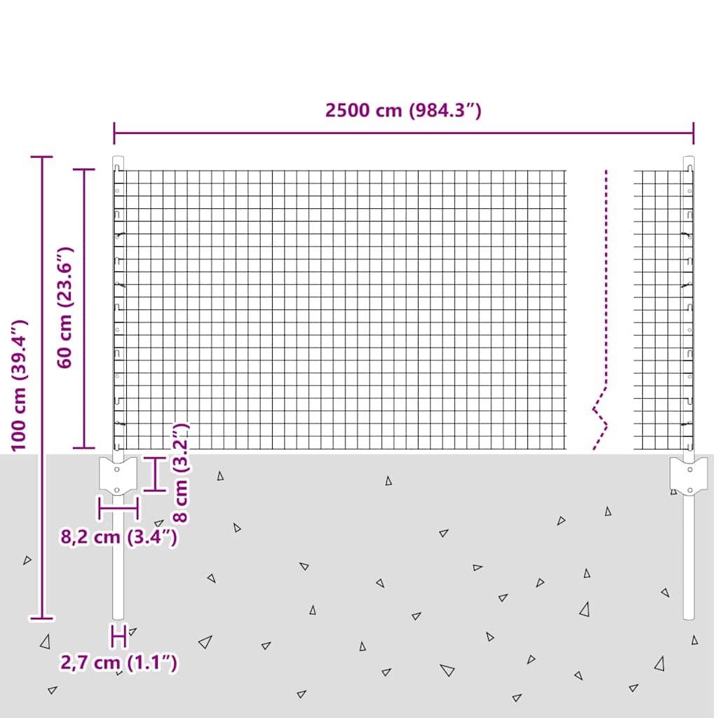 Sveiset trådgjerde med stolper 25 x 0,6 m PVC-belagt stål Grå