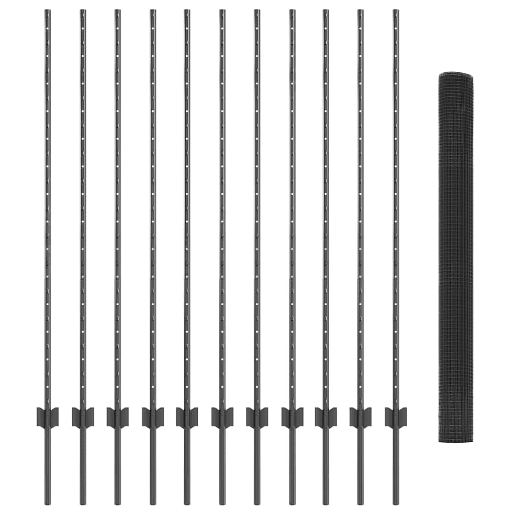 Sveiset trådgjerde med stolper 25 x 1,4 m PVC-belagt stål Grå