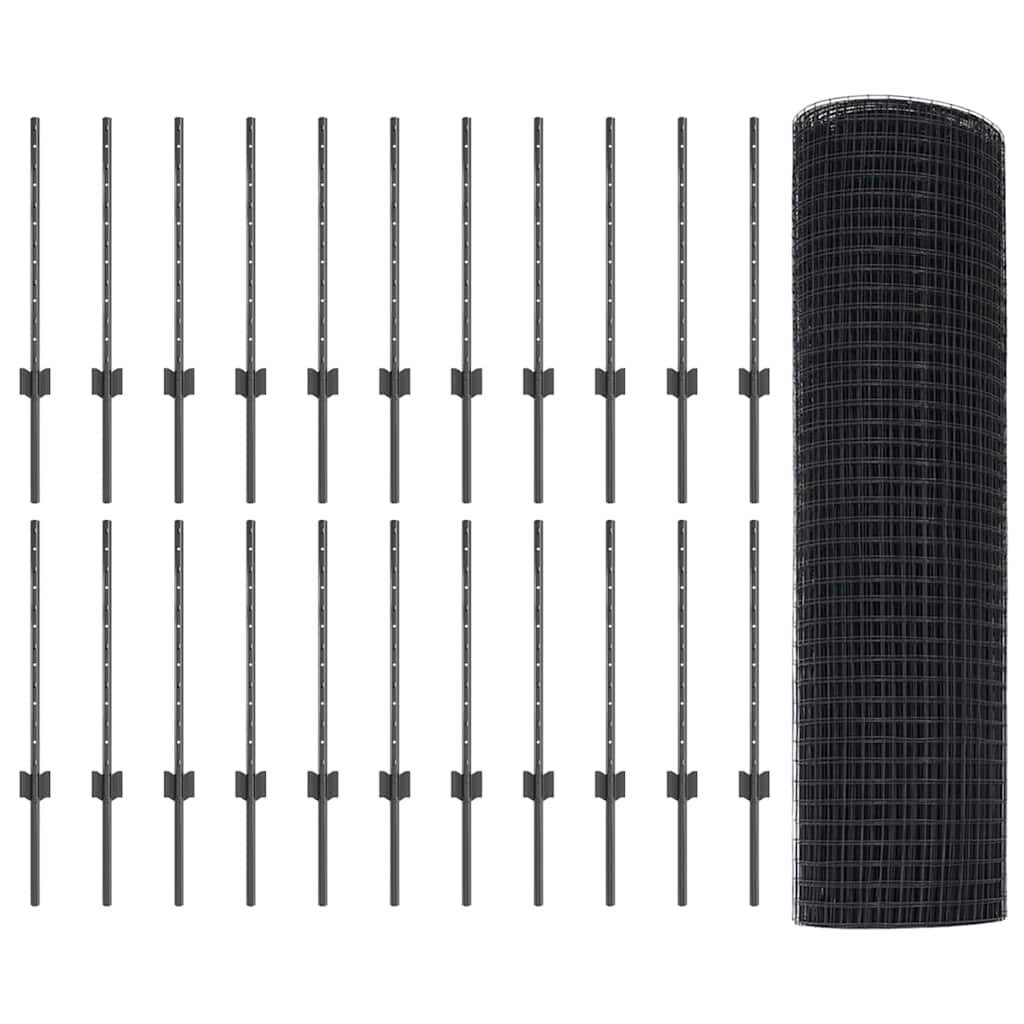 Sveiset trådgjerde med stolper 50 x 0,6 m PVC-belagt stål Grå