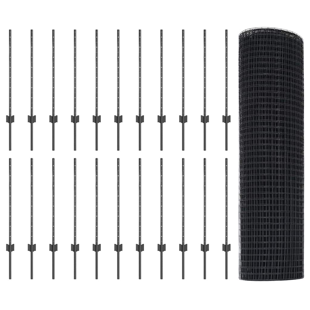 Sveiset trådgjerde med stolper 50 x 0,8 m PVC-belagt stål Grå