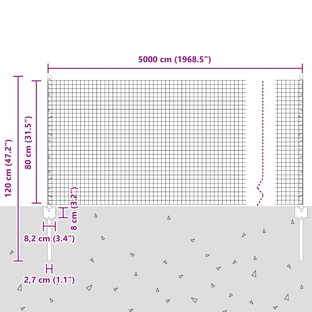 Sveiset trådgjerde med stolper 50 x 0,8 m PVC-belagt stål Grå