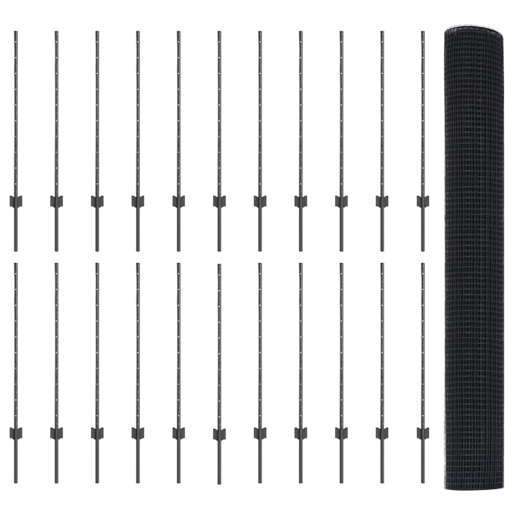 Sveiset trådgjerde med stolper 50 x 1 m PVC-belagt stål Grå