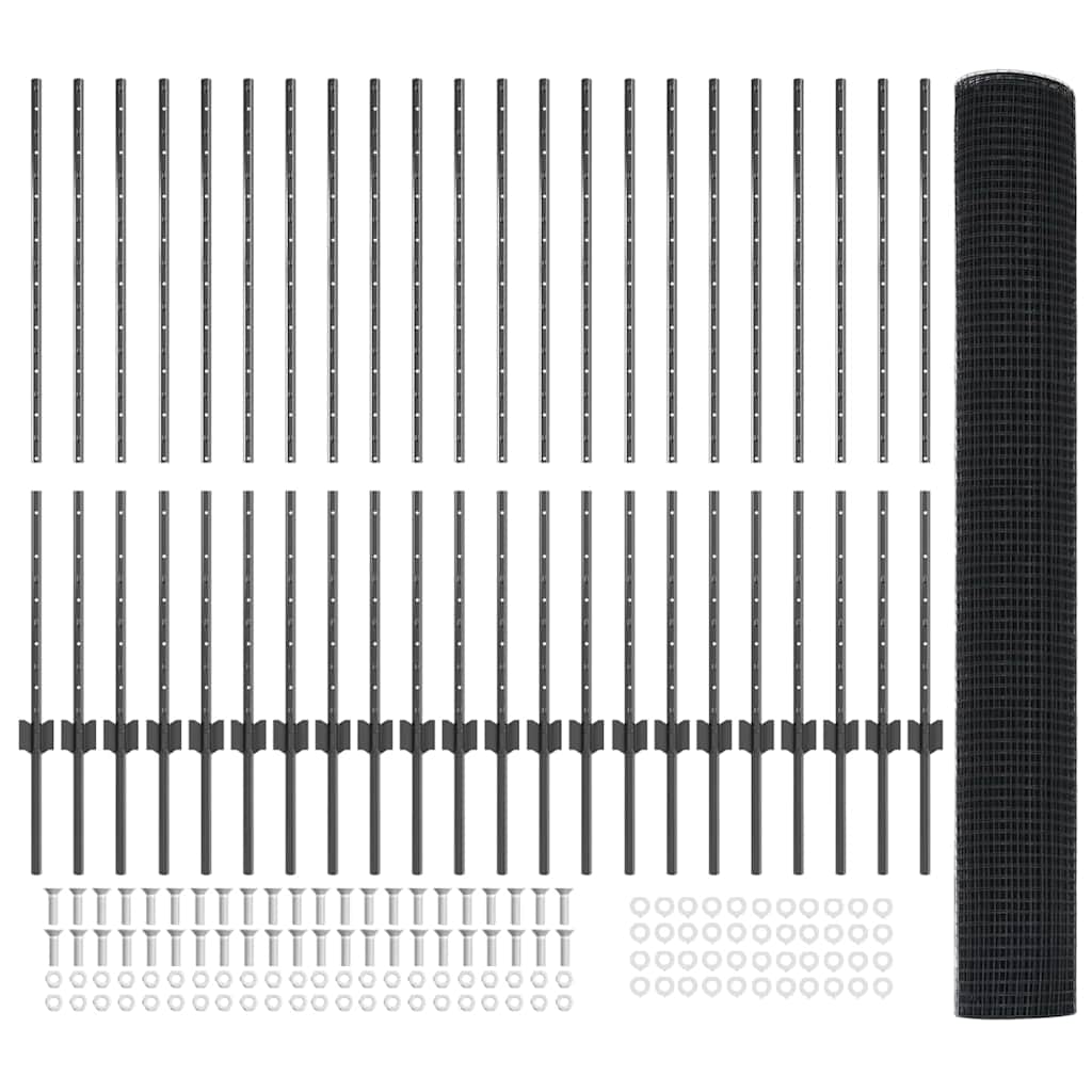 Sveiset trådgjerde med stolper 50 x 1,2 m PVC-belagt stål Grå