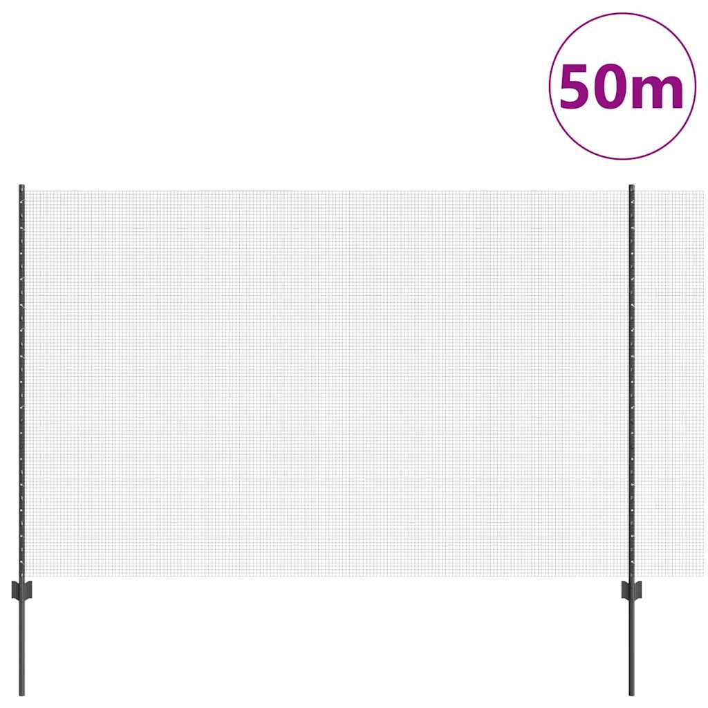 Sveiset trådgjerde med stolper 50 x 1,5 m PVC-belagt stål Grå