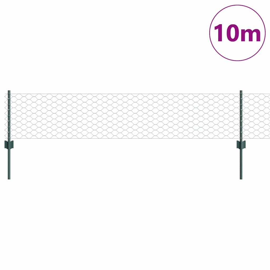 Sekskantet gjerde med post 10 x 0,4 m PVC-belagt stål Grønn