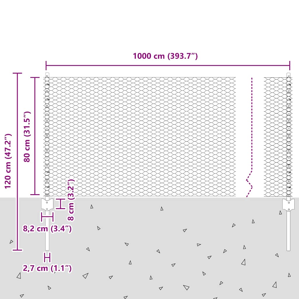 Sekskantet gjerde med post 10 x 0,8 m PVC-belagt stål Grønn