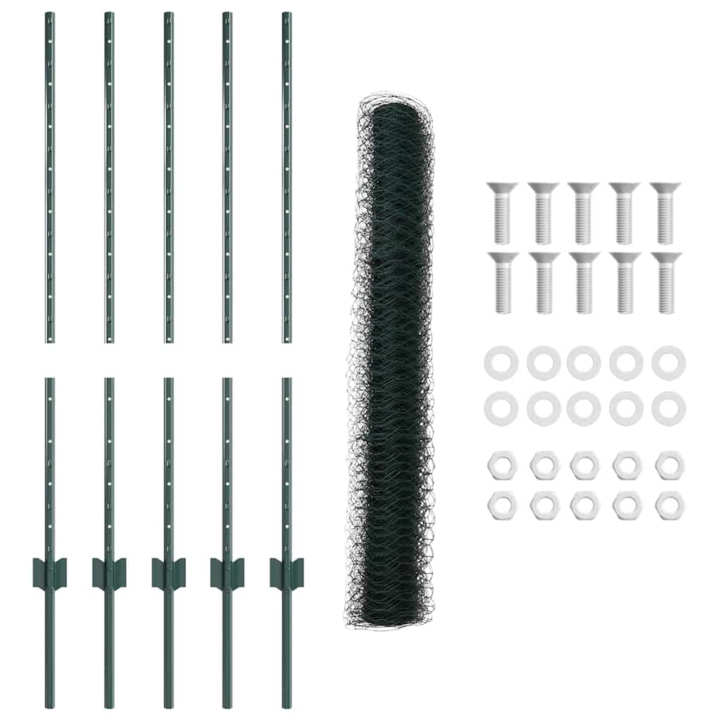 Sekskantet gjerde med post 10 x 1 m PVC-belagt stål Grønn Mesh