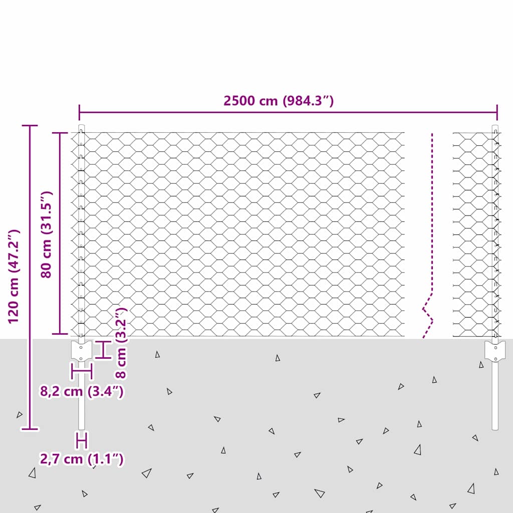 Sekskantet gjerde med post 25 x 0,8 m PVC-belagt stål Grønn