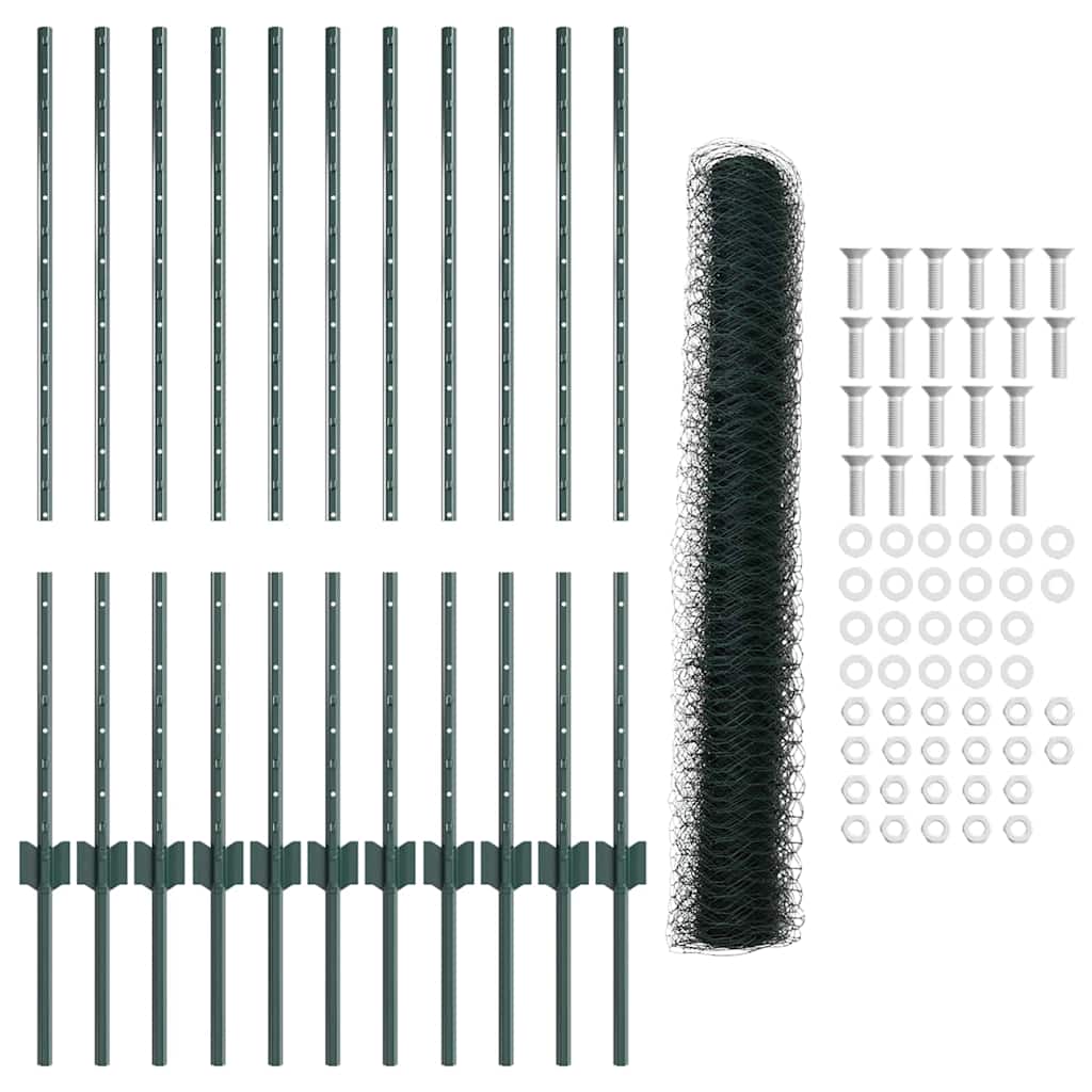 Sekskantet gjerde med post 25 x 1 m PVC-belagt stål Grønn Mesh
