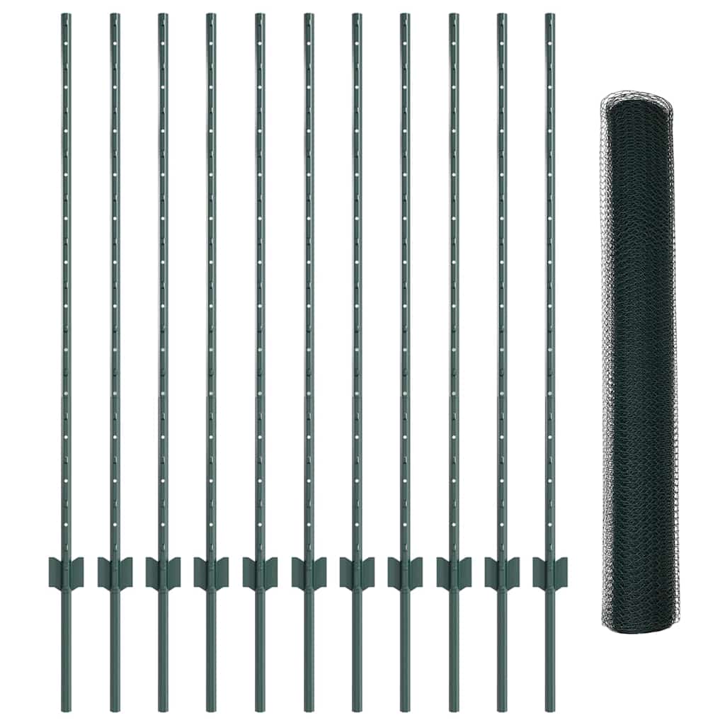 Sekskantet gjerde med post 25 x 1,2 m PVC-belagt stål Grønn