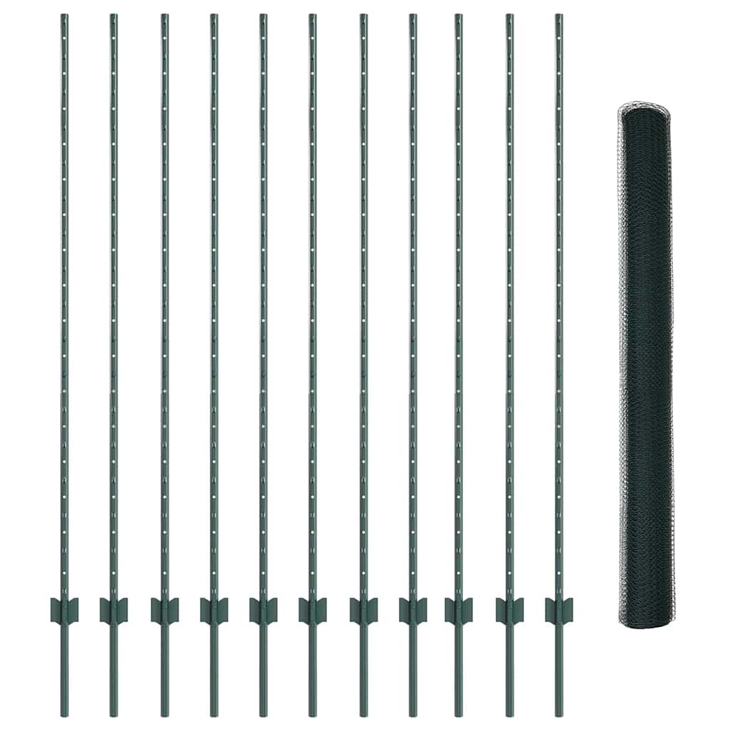 Sekskantet gjerde med post 25 x 1,6 m PVC-belagt stål Grønn