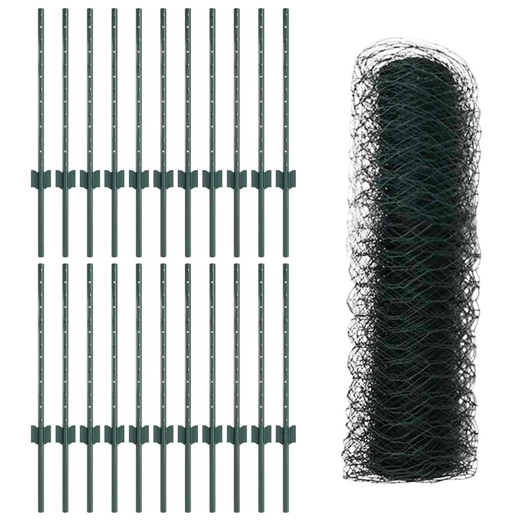 Sekskantet gjerde med post 50 x 0,5 m PVC-belagt stål Grønn