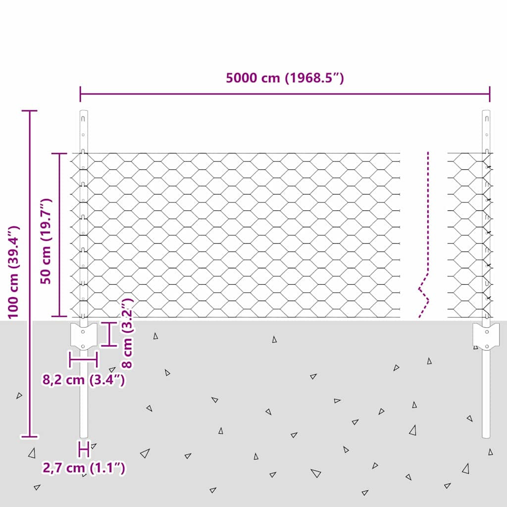 Sekskantet gjerde med post 50 x 0,5 m PVC-belagt stål Grønn