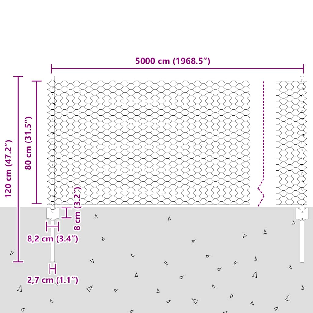 Sekskantet gjerde med post 50 x 0,8 m PVC-belagt stål Grønn