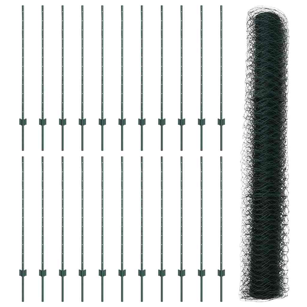 Sekskantet gjerde med post 50 x 1,2 m PVC-belagt stål Grønn