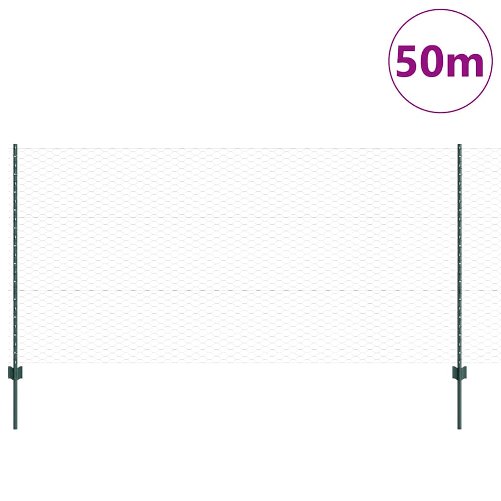 Sekskantet gjerde med post 50 x 1,2 m PVC-belagt stål Grønn