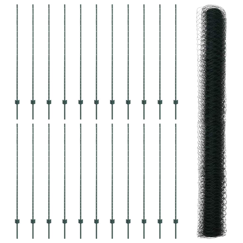 Sekskantet gjerde med post 50 x 1,6 m PVC-belagt stål Grønn