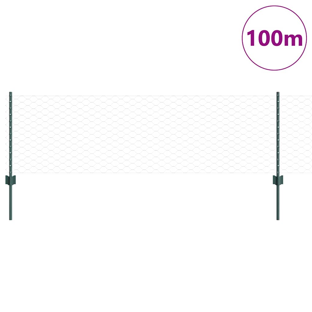 Sekskantet gjerde med post 100 x 0,6 m PVC-belagt stål Grønn
