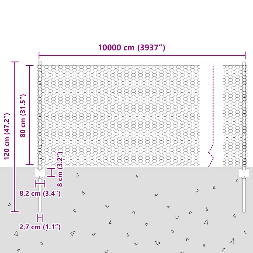 Sekskantet gjerde med post 100 x 0,8 m PVC-belagt stål Grønn