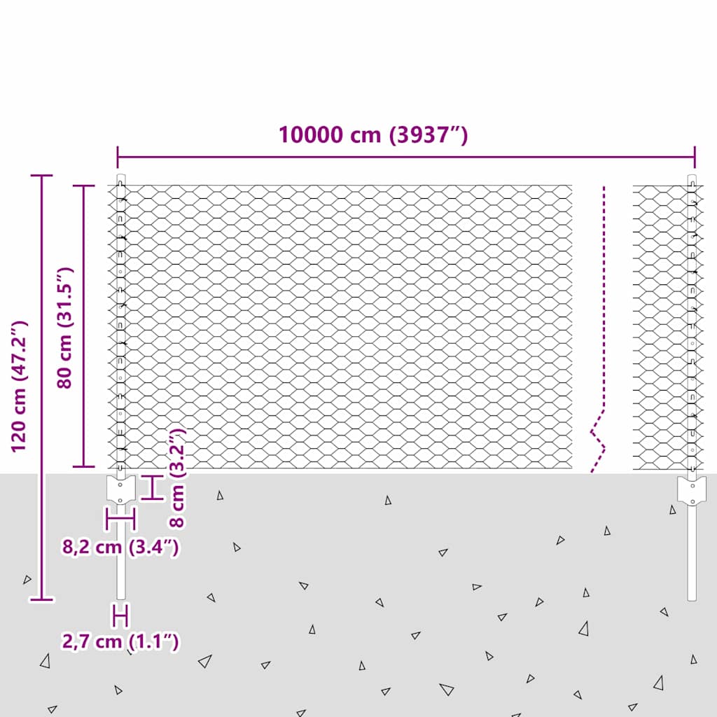 Sekskantet gjerde med post 100 x 0,8 m PVC-belagt stål Grønn