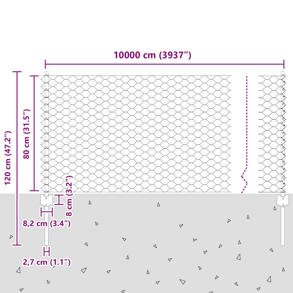 Sekskantet gjerde med post 100 x 0,8 m PVC-belagt stål Grønn
