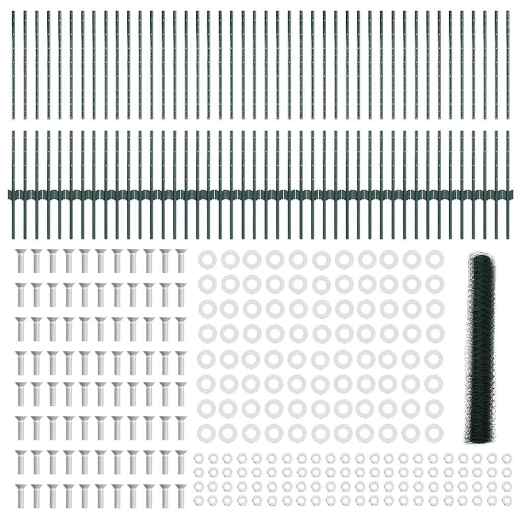 Sekskantet gjerde med post 100 x 1 m PVC-belagt stål Grønn Mesh