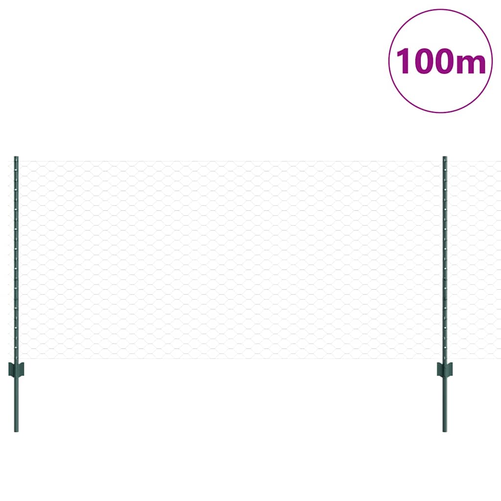 Sekskantet gjerde med post 100 x 1 m PVC-belagt stål Grønn Mesh