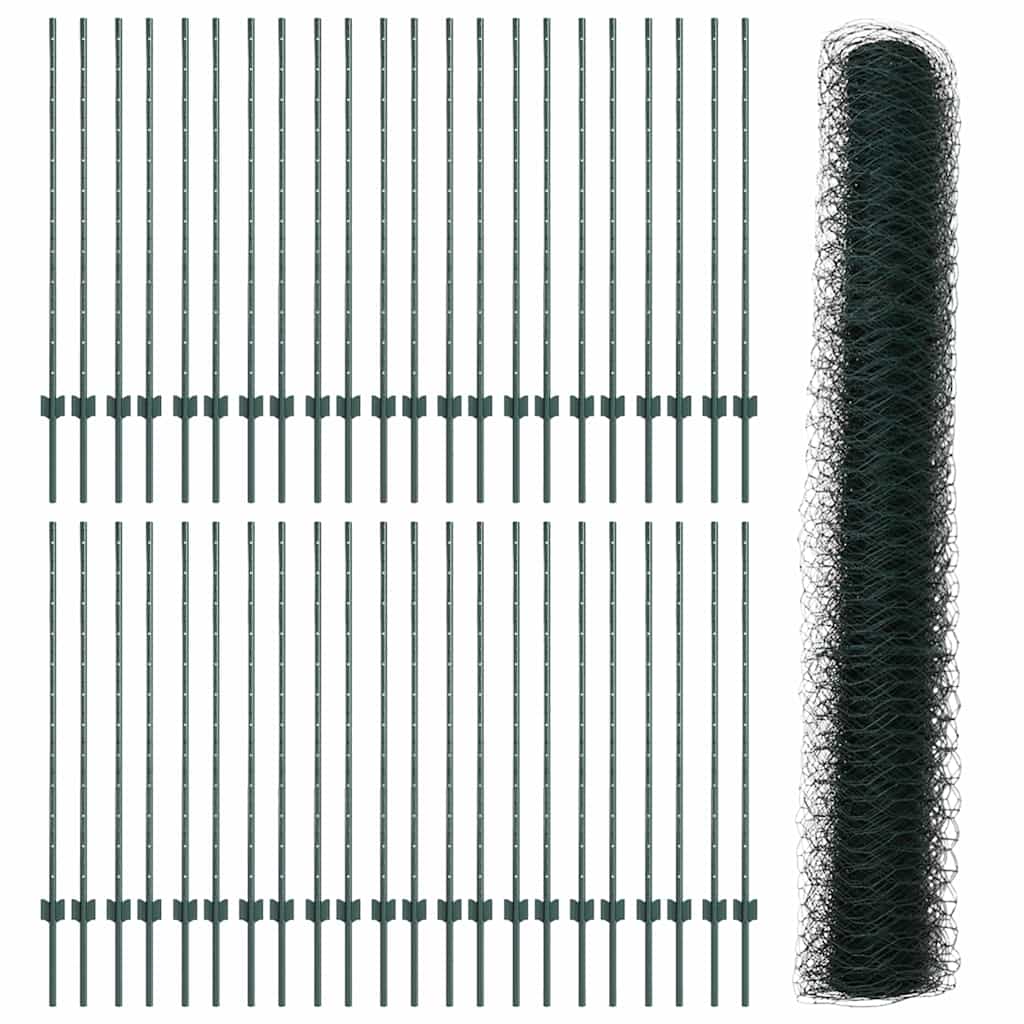 Sekskantet gjerde med post 100 x 1,2 m PVC-belagt stål Grønn