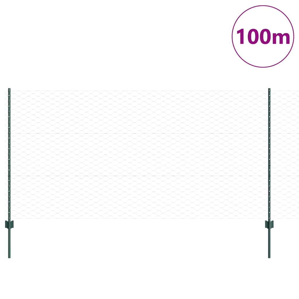Sekskantet gjerde med post 100 x 1,2 m PVC-belagt stål Grønn
