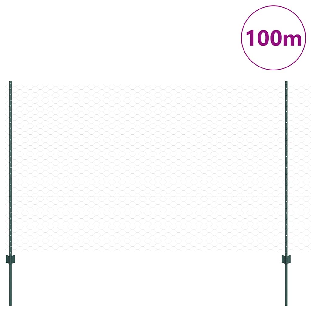 Sekskantet gjerde med post 100 x 1,6 m PVC-belagt stål Grønn